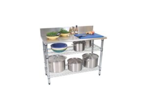 WORK TABLE S/STEEL - 2 TIER - SPLASHBACK - 1300 x 690 x 870mm